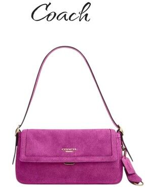 COACH Etta Small Flap Shoulder Bag Magenta Pink Suede Handbag Y2K NWT